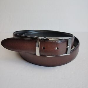 Geoffrey Beene Men's Reversible Leather Belt Black Brown Silver Buckle - 44